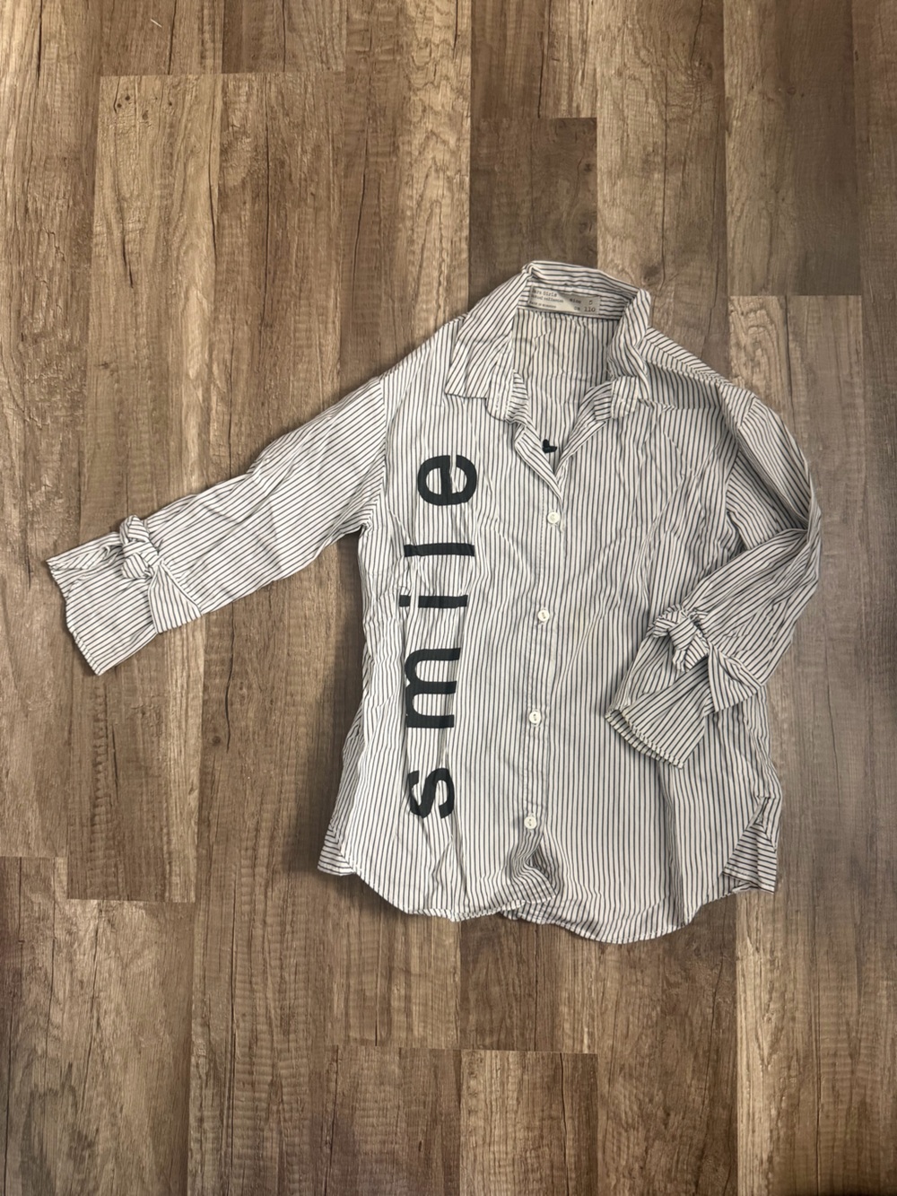 Zara White and Black Striped Button-Down Shirt with 'smile' Print